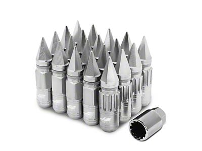 J2 Engineering Silver Aluminum Spiked Lug Nuts; M12 x 1.5; 80mm; Set of 20 (05-15 5-Lug Tacoma)