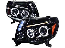 JDM Style Dual Halo Projector Headlights; Glossy Black Housing; Smoked Lens (05-11 Tacoma)