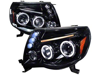 JDM Style Dual Halo Projector Headlights; Glossy Black Housing; Smoked Lens (05-11 Tacoma)