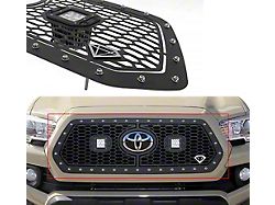 Laser Cut Mesh Upper Replacement Grille with LED Cube Lights; Black (18-19 Tacoma w/ TSS Sensor)