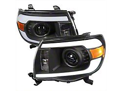 LED Bar Projector Headlights; Matte Black Housing; Clear Lens (05-11 Tacoma)