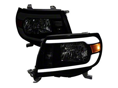 LED Bar Projector Headlights; Matte Black Housing; Smoked Lens (05-11 Tacoma)