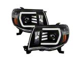 LED Light Bar Projector Headlights; Black Housing; Clear Lens (05-11 Tacoma)