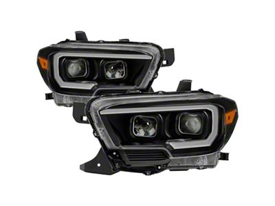 Light Bar DRL Projector Headlights; Black Housing; Clear Lens (16-23 Tacoma SR, SR5)