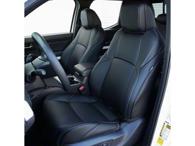 Premium Artificial Leather Front and Rear Seat Covers; All Black with White Stitching (24-26 Tacoma)