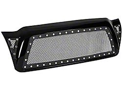 Rivet Style Mesh Upper Grille Insert; Gloss Black (05-11 Tacoma)