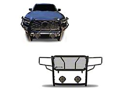 Rugged Heavy Duty Grille Guard with 7-Inch Black Round LED Lights; Black (16-23 Tacoma)