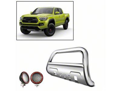 Savannah Bull Bar with 5.30-Inch Black Round Flood LED Lights; Black (16-23 Tacoma)