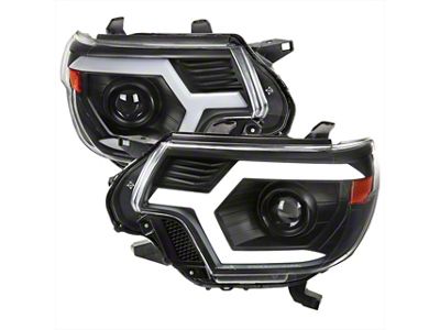 Switchback Sequential LED Bar Projector Headlights; Matte Black Housing; Clear Lens (12-15 Tacoma)