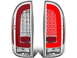 Red L-Bar LED Tail Lights; Chrome Housing; Clear Lens (05-15 Tacoma w/ Factory Halogen Tail Lights)