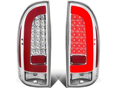 Red L-Bar LED Tail Lights; Chrome Housing; Clear Lens (05-15 Tacoma w/ Factory Halogen Tail Lights)