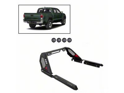 Vigor Roll Bar with 5.30-Inch Black Round Flood LED Lights; Black (05-23 Tacoma)