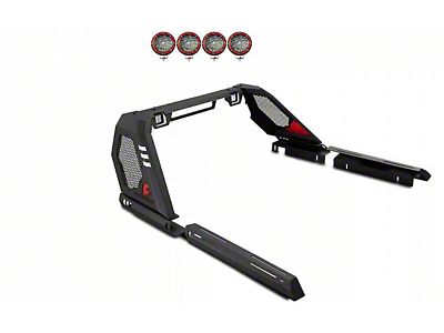 Vigor Roll Bar with 5.30-Inch Red Round LED Lights and LED Cube Lights; Black (05-23 Tacoma)