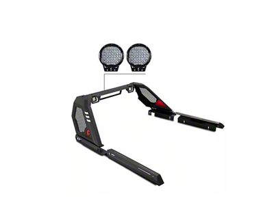 Vigor Roll Bar with 9-Inch Black Round LED Lights; Black (05-23 Tacoma)