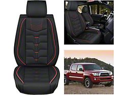 Waterproof Leather Front Seat Covers; Black and Red (05-26 Tacoma)