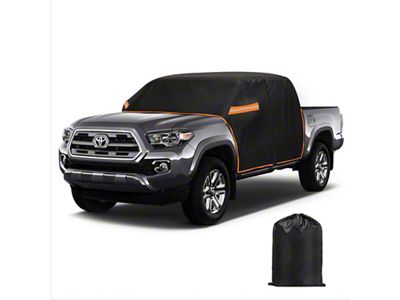 Weatherproof 420D Oxford Cloth Full Cab Cover; Black with Orange Reflective Strips (16-23 Tacoma Double Cab)