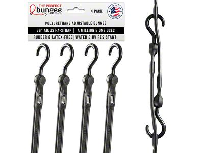 The Perfect Bungee 36-Inch Adjust-A-Strap Heavy Duty Adjustable Bungee Straps; Black; 4-Pack