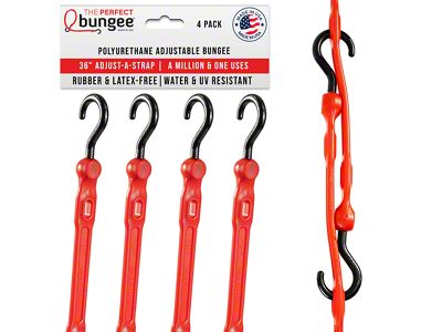 The Perfect Bungee 36-Inch Adjust-A-Strap Heavy Duty Adjustable Bungee Straps; Red; 4-Pack