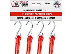 The Perfect Bungee 12-Inch Heavy Duty Flat Style Bungee Cords; Red; 4-Pack
