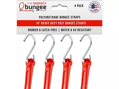 The Perfect Bungee 18-Inch Heavy Duty Flat Style Bungee Cords; Red; 4-Pack