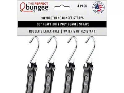 The Perfect Bungee 36-Inch Heavy Duty Flat Style Bungee Cords; Black; 4-Pack