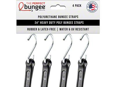 The Perfect Bungee 24-Inch Heavy Duty Flat Style Bungee Cords; Black; 4-Pack