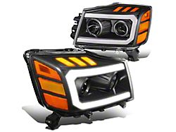 3D LED DRL Projector Headlights with Amber Corners; Black Housing; Clear Lens (04-15 Titan)