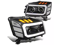 3D LED DRL Projector Headlights with Clear Corners; Black Housing; Clear Lens (04-15 Titan)