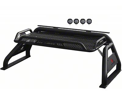 Atlas Roll Bar with 5.30-Inch Black Round Flood LED Lights; Black (17-24 Titan)
