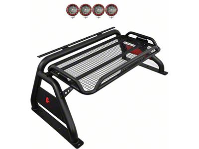 Atlas Roll Bar with 5.30-Inch Red Round Flood LED Lights; Black (17-24 Titan)