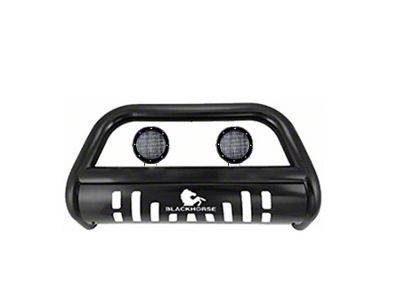 Bull Bar with Black Skid Plate and 5.30-Inch Black Round Flood LED Lights; Black (17-24 Titan)