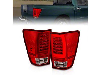 C-Bar LED Tail Lights; Chrome Housing; Red Clear Lens (04-15 Titan w/o Utility Bed Light)