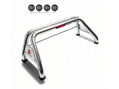 Classic Roll Bar with 5.30-Inch Black Round Flood LED Lights; Stainless Steel (17-24 Titan)
