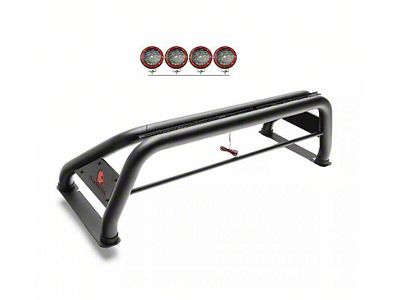 Classic Roll Bar with 5.30-Inch Red Round Flood LED Lights; Black (17-24 Titan)