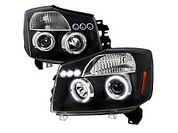Dual Halo Projector Headlights; Matte Black Housing; Clear Lens (04-15 Titan)