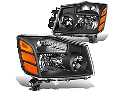 Factory Style Headlights with Amber Corners; Black Housing; Clear Lens (04-15 Titan)