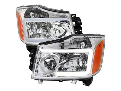 Factory Style Headlights with LED C-Bar; Chrome Housing; Clear Lens (04-15 Titan)
