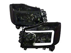Factory Style Headlights with LED C-Bar; Chrome Housing; Smoked Lens (04-15 Titan)