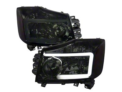 Factory Style Headlights with LED C-Bar; Chrome Housing; Smoked Lens (04-15 Titan)