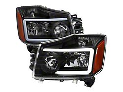 Factory Style Headlights with LED C-Bar; Matte Black Housing; Clear Lens (04-15 Titan)
