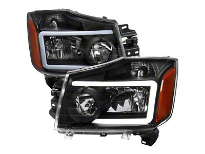 Factory Style Headlights with LED C-Bar; Matte Black Housing; Clear Lens (04-15 Titan)