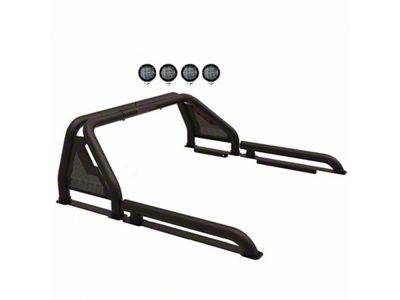 Gladiator Roll Bar with 5.30-Inch Black Round Flood LED Lights; Black (19-24 Titan)
