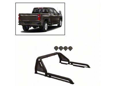 Gladiator Roll Bar with 7-Inch Black Round LED Lights; Black (17-24 Titan)