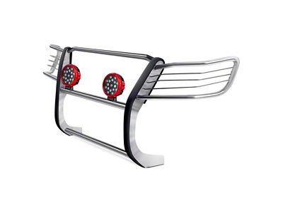 Grille Guard with 7-Inch Red Round LED Lights; Stainless Steel (04-15 Titan)