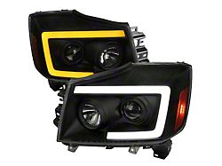 LED C-Bar Projector Headlights with Switchback Sequential Turn Signal; Black Housing; Smoked Lens (04-15 Titan)