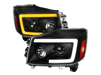 LED C-Bar Projector Headlights with Switchback Sequential Turn Signal; Matte Black Housing; Clear Lens (04-15 Titan)