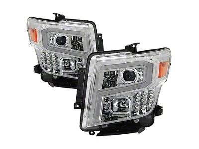 Light Bar DRL Projector Headlights; Chrome Housing; Clear Lens (16-24 Titan w/ Factory Halogen Headlights)