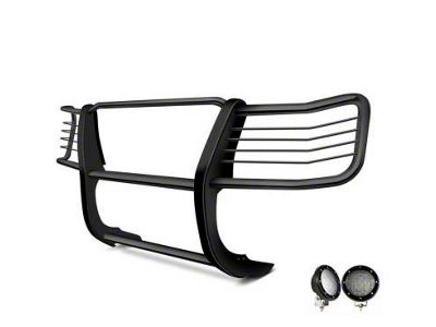Modular Grille Guard with 5.30-Inch Black Round Flood LED Lights; Black (17-24 Titan)