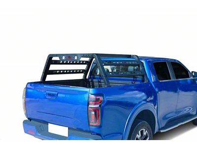 Overland Utility Bed Rack with Red 5.30-Inch Round LED Lights; Black (17-24 Titan)
