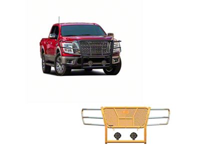 Rugged Heavy Duty Grille Guard with 7-Inch Black Round LED Lights; Black (17-24 Titan)